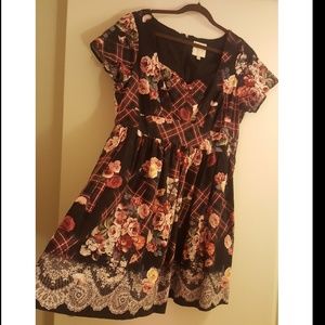 Plaid & Rose Pattern Dress